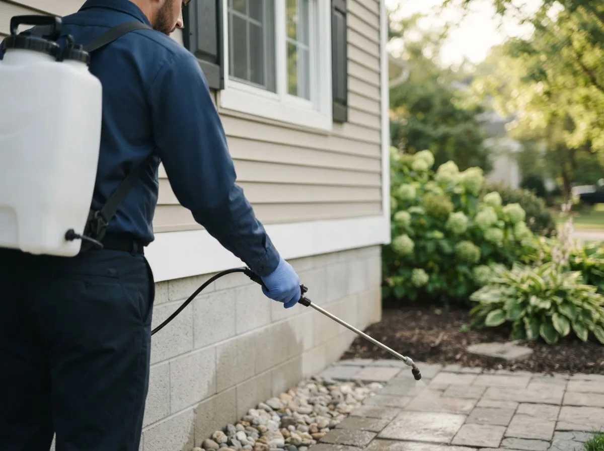 Pest control technician inspecting a home in Manilla, IA